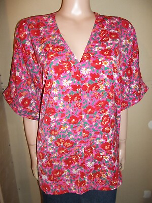 #ad JODIFL PLUS SIZE SHORT SLEEVE COLORFUL FLORAL PRINT SHIRT 1X NEW