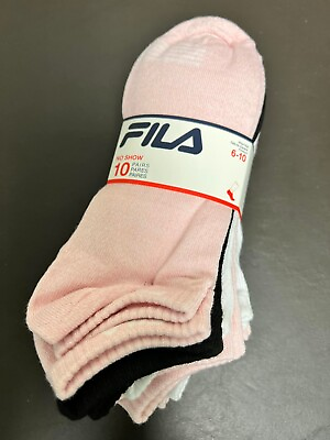 #ad 10 Pair Pack. FILA Women#x27;s Socks No Show Athletic Mesh Size 6 10 Pink Blk Wht