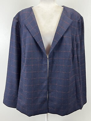 #ad NEW Talbots Navy Windowpane Blazer Jacket 24W Plus Wool Blend Closure Career