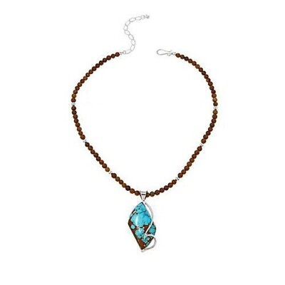 #ad HSN Jay King Blue and Brown Turquoise Pendant with 18quot; Beaded Necklace