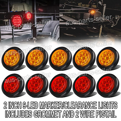 #ad 2.8quot; Round 9 LED Lights Truck Trailer Side Marker Clearance Kit 5 Red amp; 5 Amber