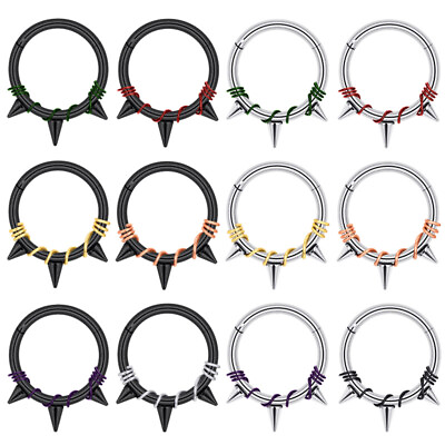 #ad Winding Wire Triple Spike Hinged Seamless Ring Septum Nose Hoops Piercing 16G