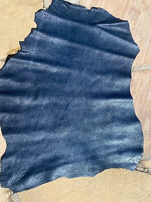 #ad Blue Genuine Leather Hides Metallic Lambskin Upholstery Fabric Craft Material