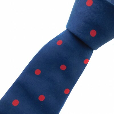 #ad Lanvin Tie Regular Made In France Silk Dot Polka Navy Blue Red Men#x27;S