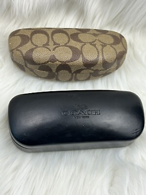 #ad 2 Pcs COACH Black And Brown Leather Glasses Cases Clamshell Preowned