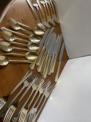 #ad Wallace Classic Gold Plated Flatware 32 Piece 8 Place Setting Spoon Knife Forks