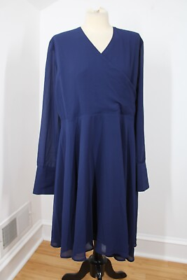#ad NWD Madeleine Studio 18 M Blue V Neck Sheer Sleeve Maternity Dress