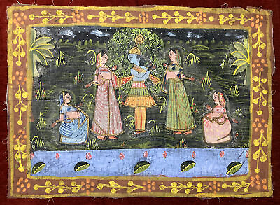 #ad Vintage Handmade Pichwai Krishna and Gopi Hindu Traditional Art