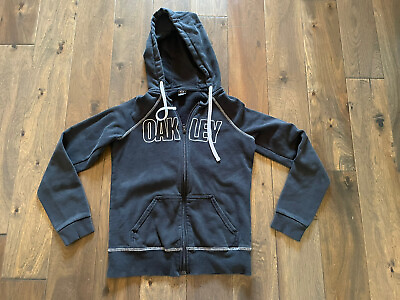 #ad Oakley Size XS Womens Black Athletic Fleece Lined Hooded Jacket Full Zip