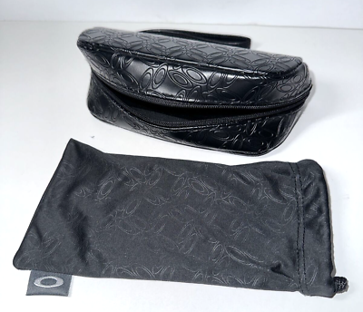 #ad OAKLEY Sunglasses Soft Case Black Zip Around Wristlet W Cloth Bag EUC Large Size