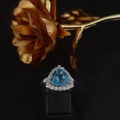 #ad Blue Topaz Engagement Ring in Sterling Silver CZ Cluster Gemstone Wedding Ring