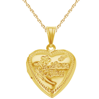 #ad quot;I Love Youquot; Pendant Necklace Small Heart Locket 14K Gold Plated Silver 18quot;