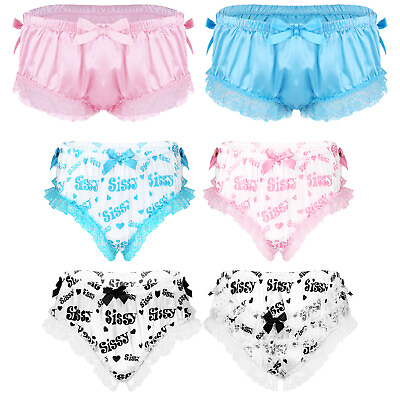 #ad US Mens Sexy Satin Ruffled Lace Bikini Briefs Sissy Pouch Panties Underwear $4.85