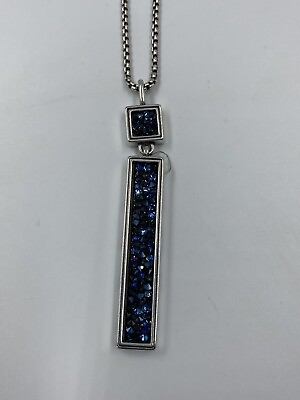 #ad Brighton NWT Crystal Rocks Blue JL4223 Convertible Silver Necklace W Pouch