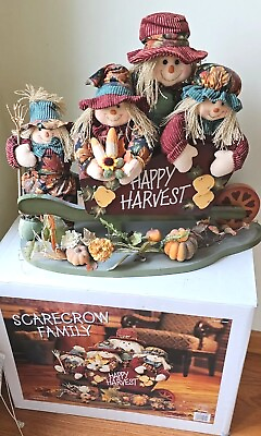 #ad Costco Scarecrow Family Happy Harvest Thanksgiving Wheelbarrow Arrangement EUC