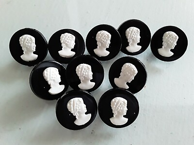 #ad 10 Vintage Classic Cameo Head Buttons 3 4quot; Across Black amp; White Silhouettes