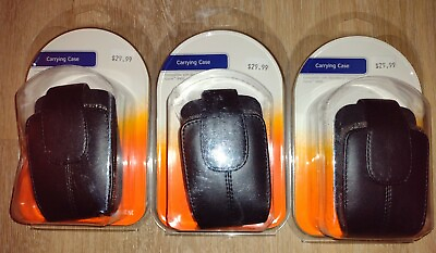 #ad 3 ATamp;T Blackberry Curve 8900 Leather Pouch Carrying Case Black OEM Lot of 3 NIB