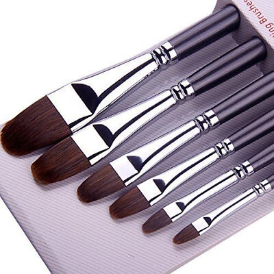 #ad 6pcs Sable Filbert Paint Brushes for Watercolor Acrylic Oil Gouache