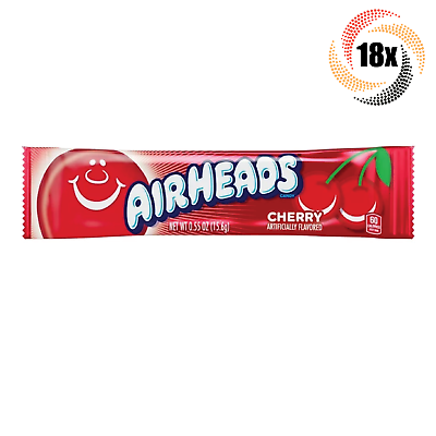 #ad 18x Bars Airheads Cherry Flavored Tasty Chewy Candy Singles .55oz