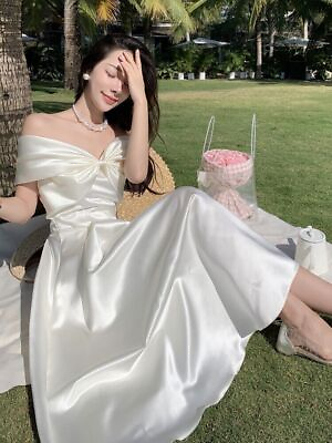 #ad Summer 2022 Women#x27;s Elegant White Dress Vintage A Line Midi Dress