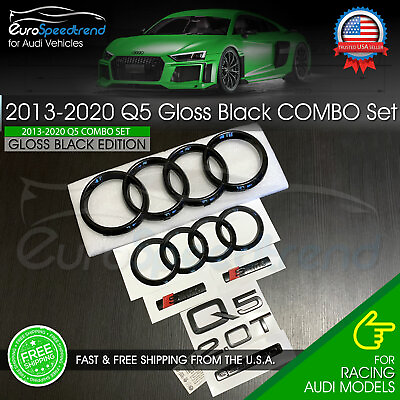 #ad Audi Q5 Emblem Gloss Black Rings Rear Quattro 2.0T Sline 2013 2020 Combo Set OE