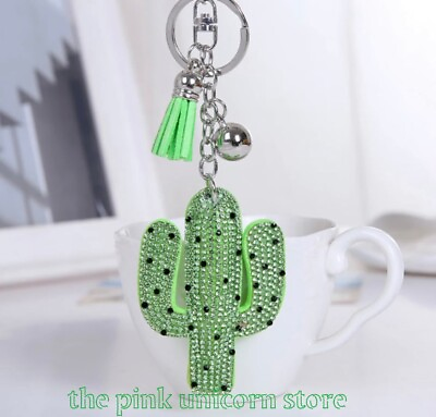 #ad Brand New Cute Green Cactus Plant Backpack Purse Charm Keychain Tassel Gift