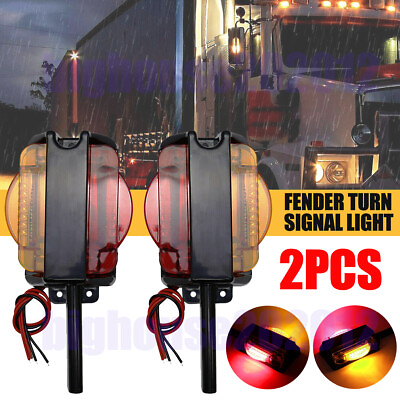 #ad 2x 14 LED Dual Face Red Amber Trailer Fender Side Marker Light Turn Signal Lamps