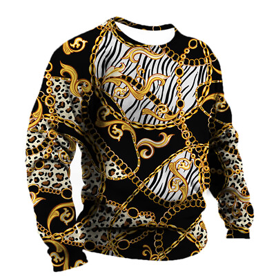#ad New Fashion Long Sleeve 3D Baroque Print Luxury Men Cotton T Shirt All Sizes