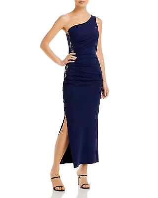 #ad CHIARA BONI Lianette RC One Shoulder Long Cocktail Dress Women#x27;s 16 Blue Notte