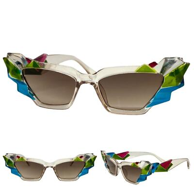 #ad Women#x27;s Classy Elegant Modern Retro Cat Eye SUN GLASSES Unique Funky Brown Frame