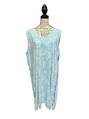 #ad LL Bean Women Sleeveless Stretch Lounge mumu Turquoise Dress Pocket Size 3x