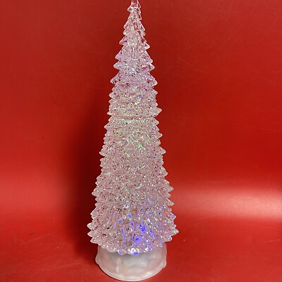 #ad Vintage Christmas Tree Clear Plastic Table Top Decoration w colored Lights 12”