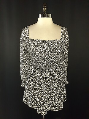 #ad TORRID Plus Size 3 3X Shirt Top Black White Floral Long Sleeve