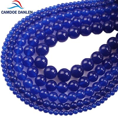 #ad Dark Blue Chalcedony Beads Round Stone Loose Bead Jewelry Making Accessories