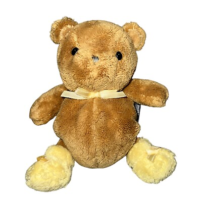 #ad Carters Teddy Bear Plush Rattle Tan Bows Yellow Slippers Round Belly 6” Inches