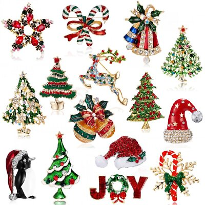 #ad Christmas Snowman Tree Santa Claus Deer Bell Brooch Pin Xmas Party Wholesale