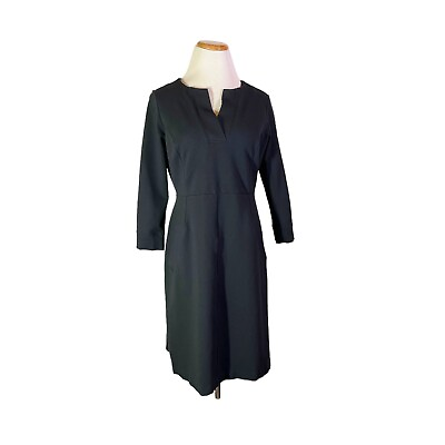 #ad Lands#x27; End Size 8 Black Dress Ponte Stretchy 3 4 Sleeves