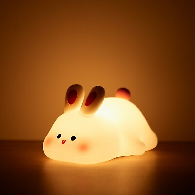 #ad Cute LED Night Touch Lights soft Silicone Lamp USB Rechargeable Timing