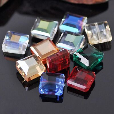 #ad Square Crystal Glass Beads 13mm Faceted Loose Bead Jewelry Making Charms 10Pcs