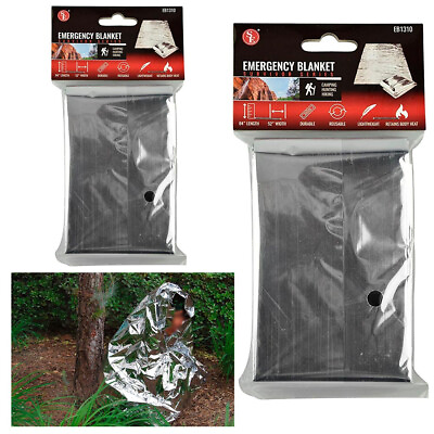 #ad 2 Emergency Space Blanket Survival Gear Bag Safety Camp Travel Outdoors Soft