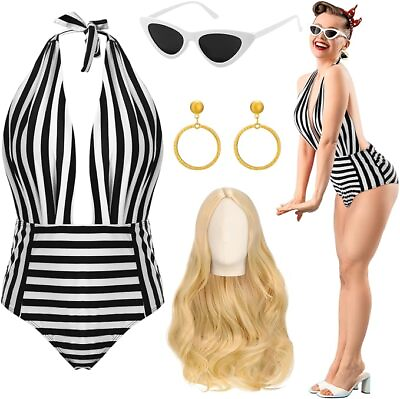 #ad Barbie Costume Swimsuit Wig Set Halloween Cosplay Gifts Sunglasses Earrings