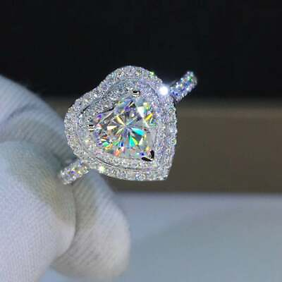 #ad Cute Women Heart Cut Cubic Zircon Rings 925 Silver Wedding Jewelry Sz 6 10