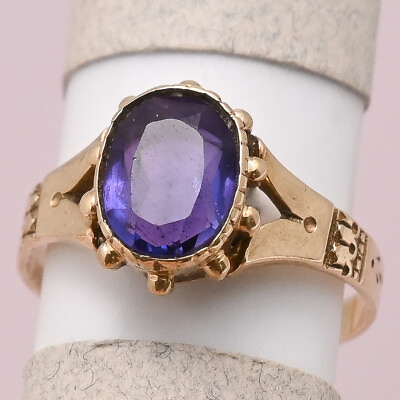 #ad Antique Victorian Etruscan Revival 10k Rose Gold Amethyst S 5 Band Ring
