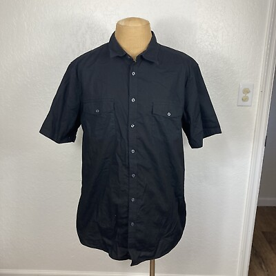 #ad Foundry Shirt Men XLT Solid Black Button Front Short Sleeve Chest Pockets Collar $29.99