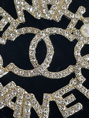 #ad Rare Rhinestone Crystal Zipper Pull Flat Button Gold Large Round 40mm 1.5”