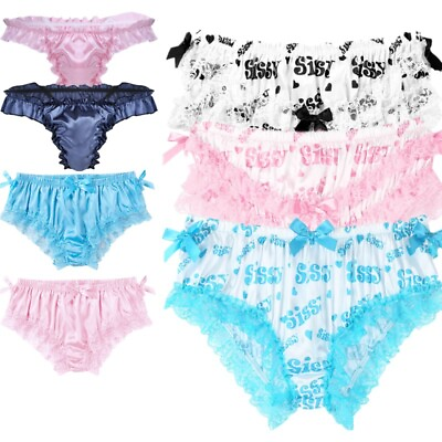 #ad US Men#x27;s Sissy Panties Ruffled Lace Bikini Briefs Silky Shiny Lingerie Underwear $7.53