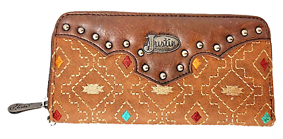 #ad Justin Women#x27;s Wristlet Studded Embroidery Wallet Brown Without Wristlet Strap