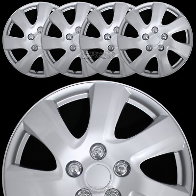 #ad 15quot; Set of 4 Silver Wheel Covers Snap On Full Hub Caps fit R15 Tire amp; Steel Rim