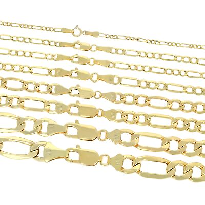 #ad 10K Yellow Gold Italian Figaro Chain Link Bracelet Mens Women 2mm 9mm 7quot; 8quot; 9quot;