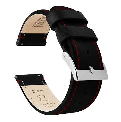 #ad Black Leather Crimson Red Stitching Watch Band Watch Band